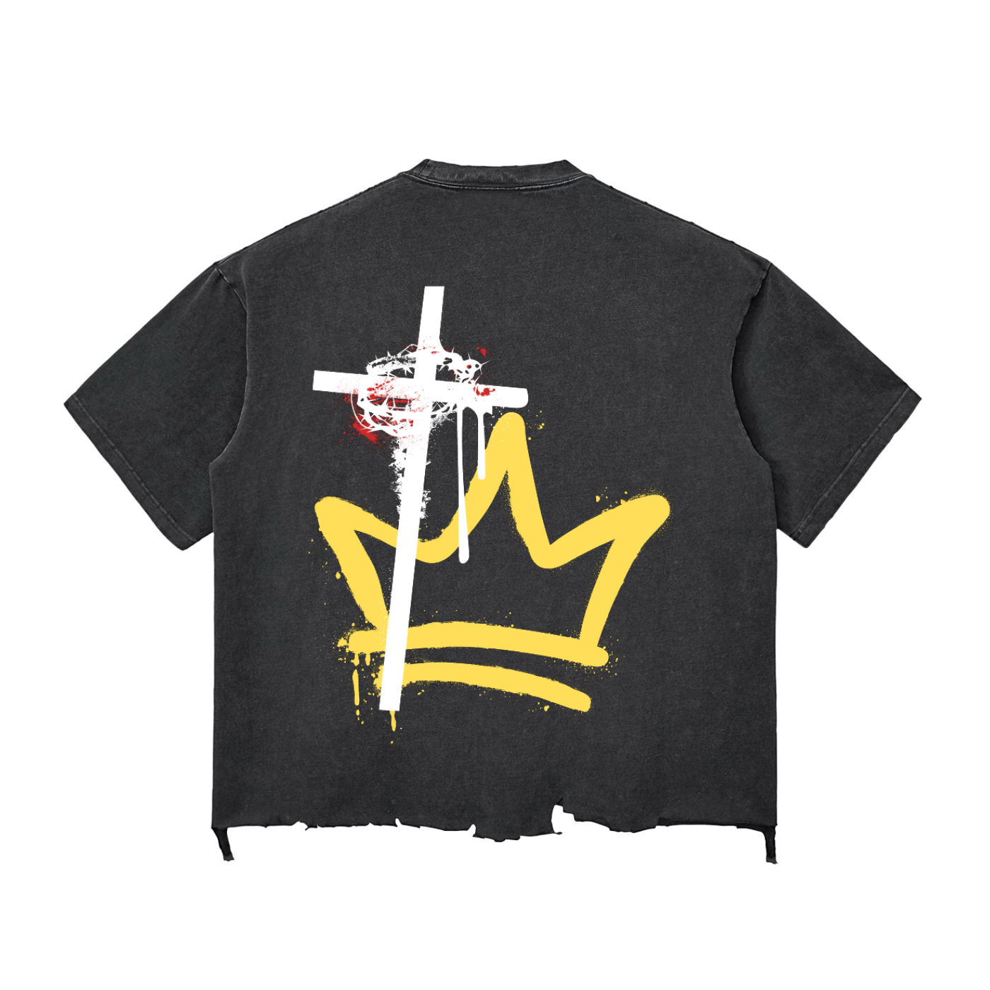 Cross & Crowns | BLACK | Snow Wash Raw-Hem Boxy T-shirt