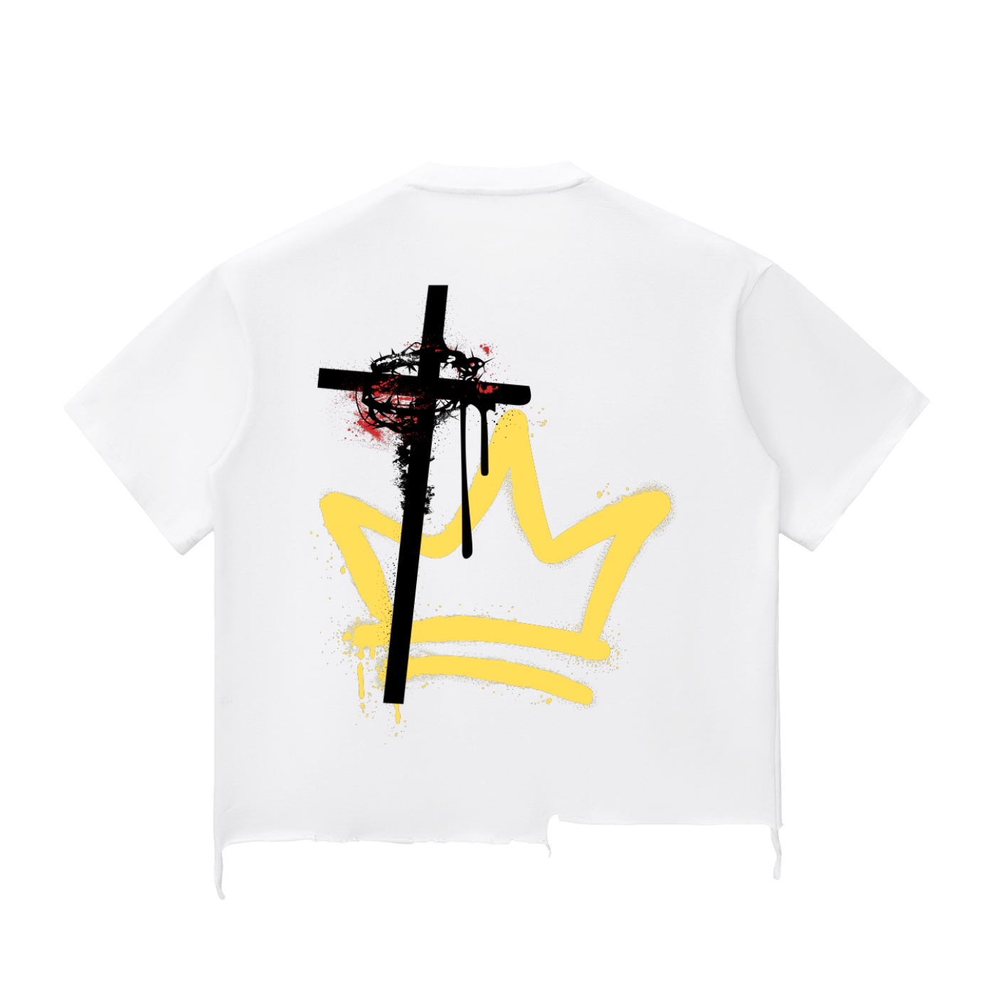 Cross & Crowns | WHITE | Snow Wash Raw-Hem Boxy T-shirt