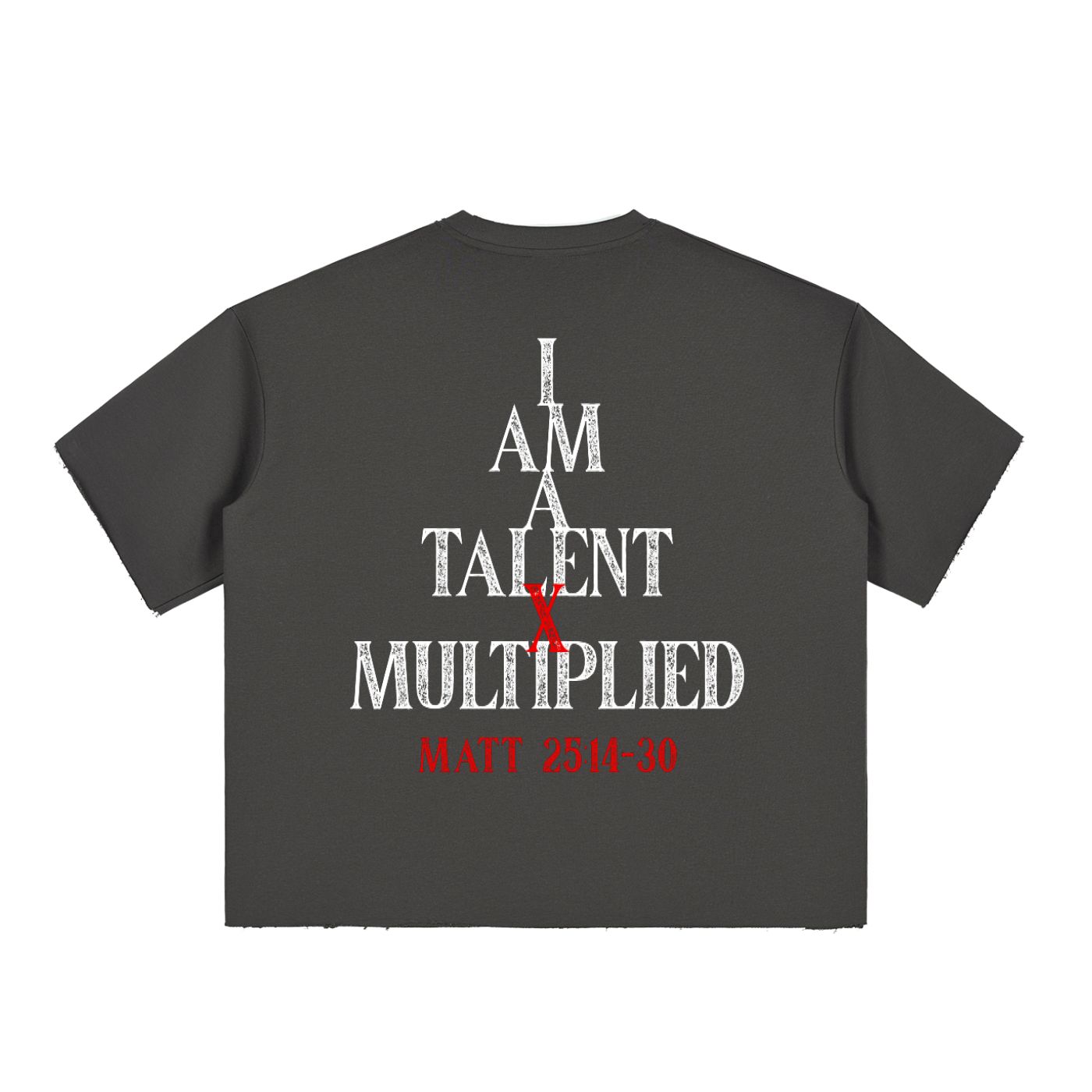 Talent X Multiplied | BLACK & DARK GRAY | Boxy Half-Sleeve Raw-Edge T-Shirt