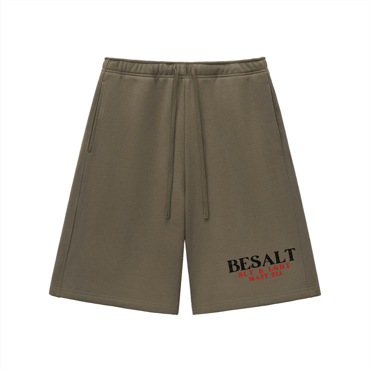 BESALT RedLetter | WHITE OLIVE GREEN & GREY | Heavyweight Long Fleece Shorts