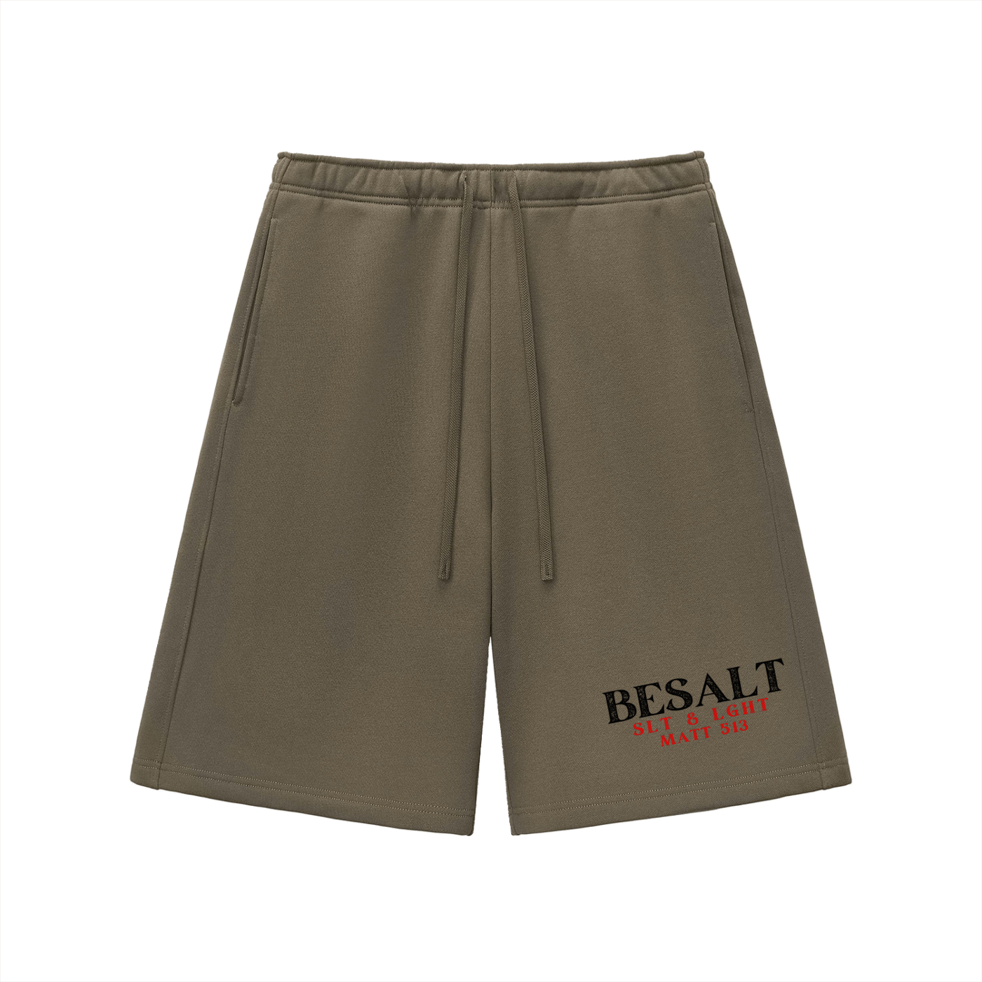 BESALT RedLetter | WHITE OLIVE GREEN & GREY | Heavyweight Long Fleece Shorts