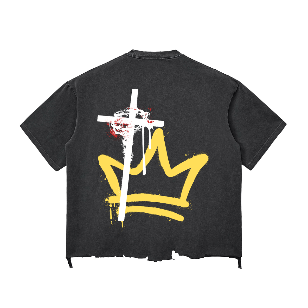Cross & Crowns | BLACK | Snow Wash Raw-Hem Boxy T-shirt
