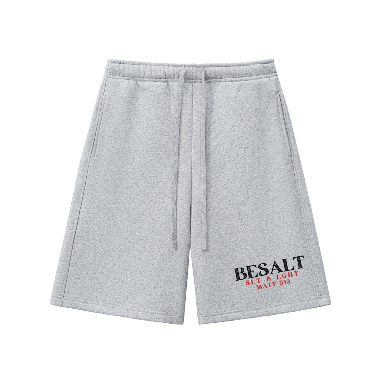BESALT RedLetter | WHITE OLIVE GREEN & GREY | Heavyweight Long Fleece Shorts