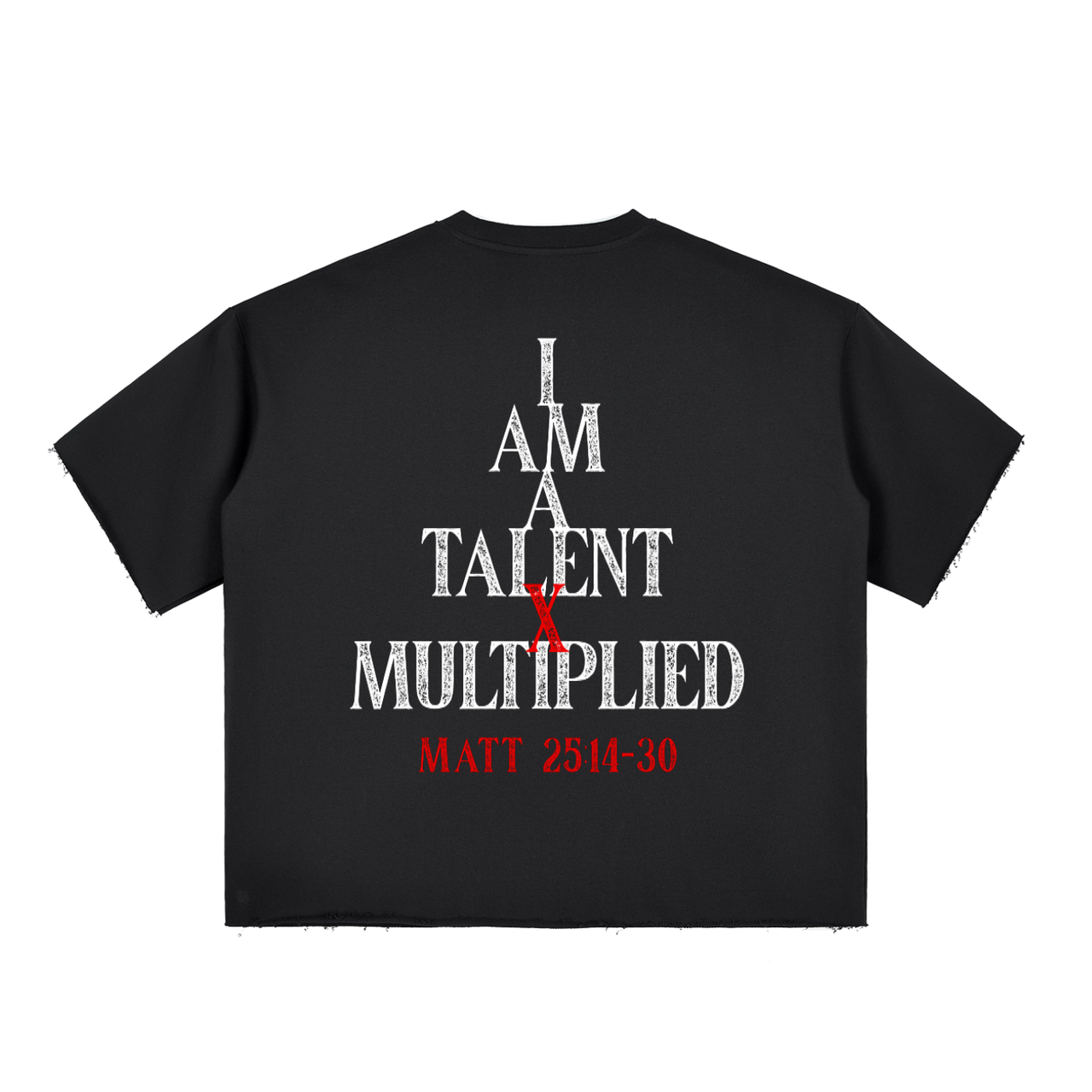 Talent X Multiplied | BLACK & DARK GRAY | Boxy Half-Sleeve Raw-Edge T-Shirt