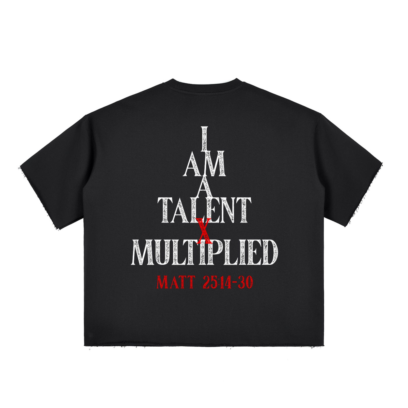 Talent X Multiplied | BLACK & DARK GRAY | Boxy Half-Sleeve Raw-Edge T-Shirt