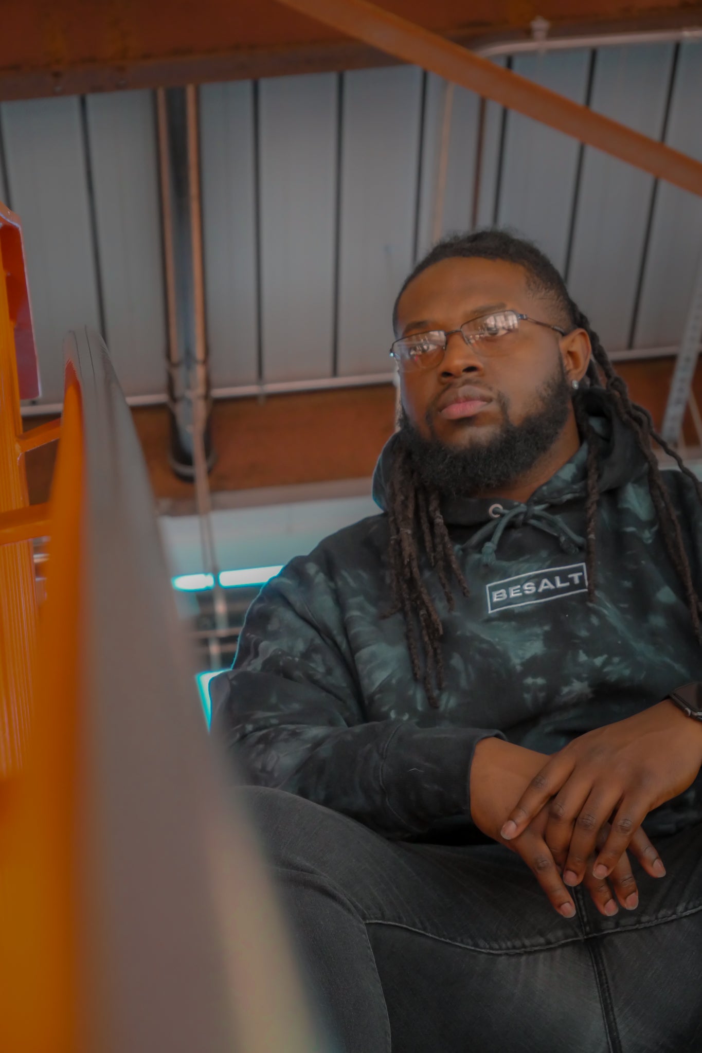 'BESALT' Box Logo Embroidered Hoodie (BLACK)