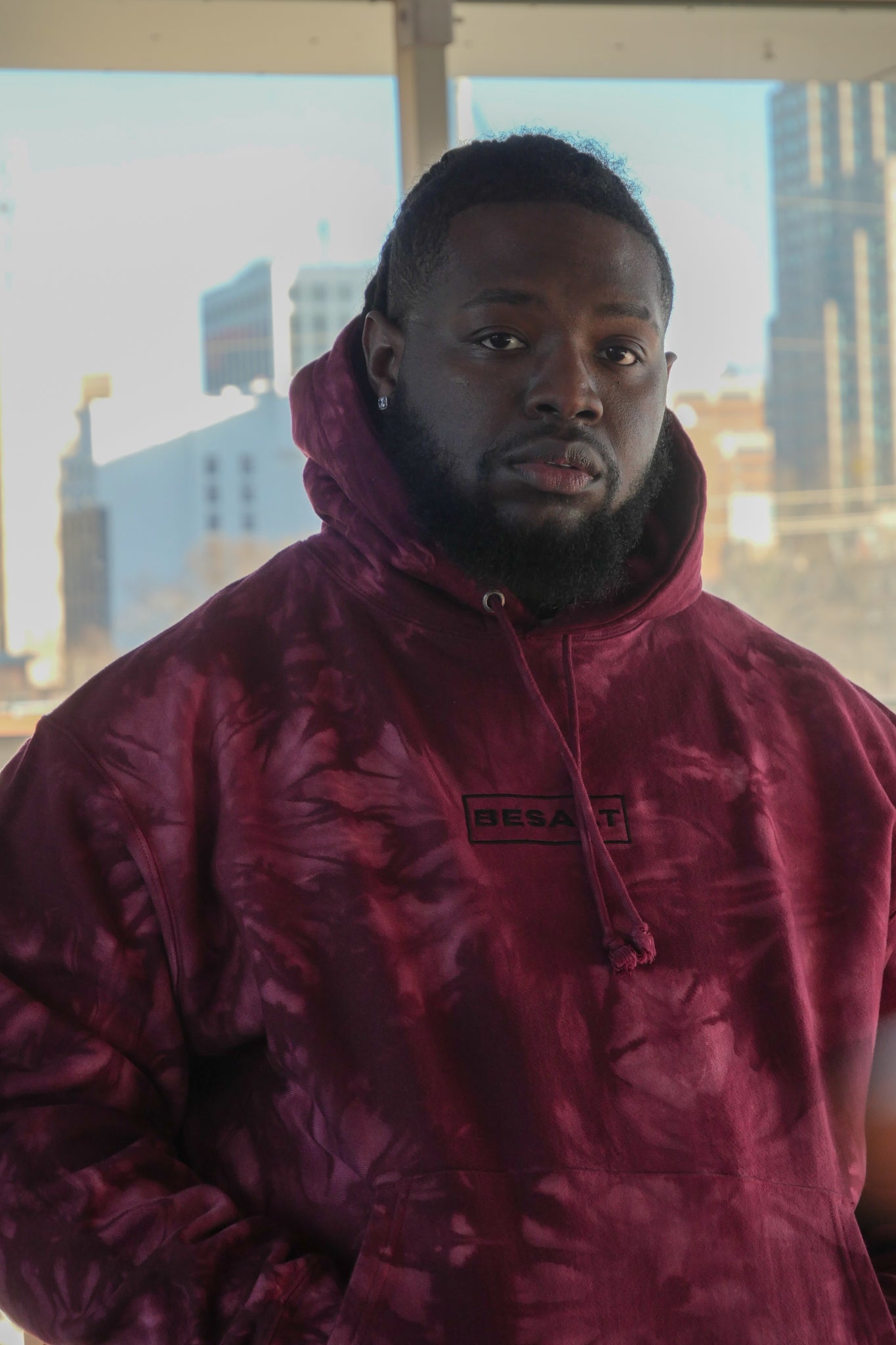 'BESALT' Box Logo Embroidered Hoodie (RED)