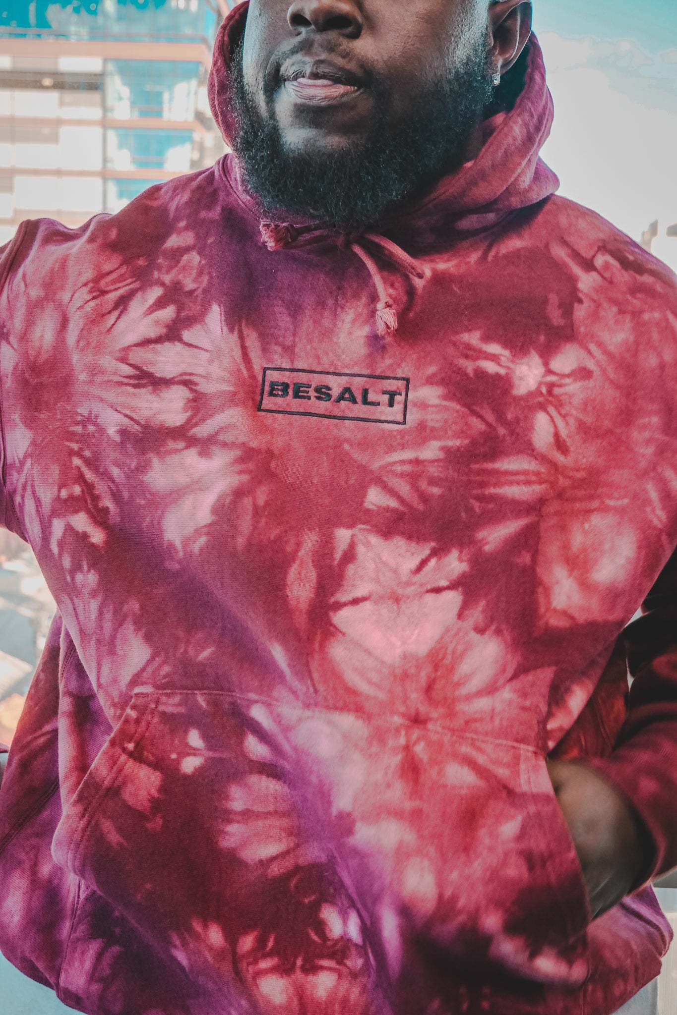 'BESALT' Box Logo Embroidered Hoodie (RED)