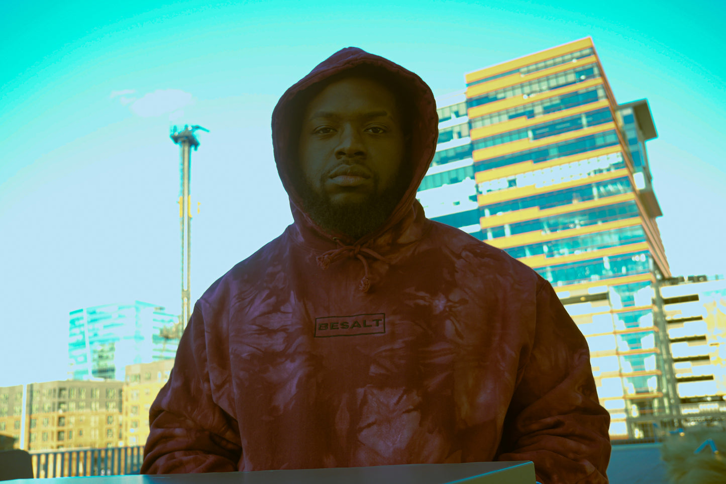 'BESALT' Box Logo Embroidered Hoodie (RED)