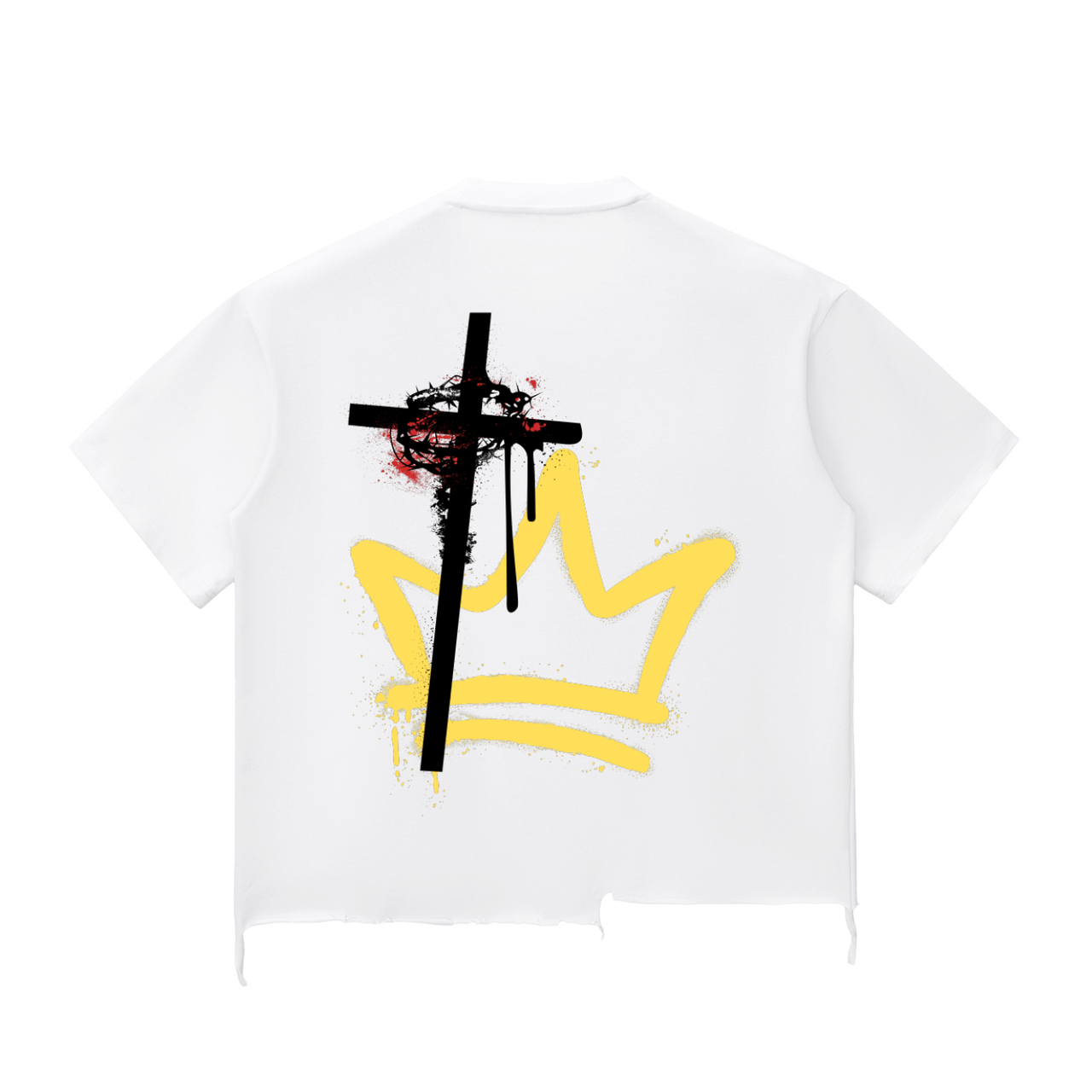 Cross & Crowns | WHITE | Snow Wash Raw-Hem Boxy T-shirt
