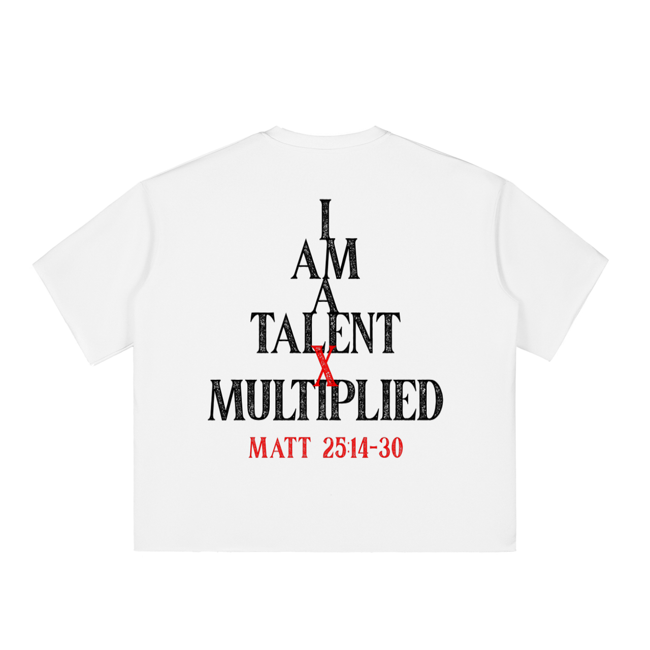 Talent X Multiplied | WHITE | Boxy Half-Sleeve Raw-Edge T-Shirt