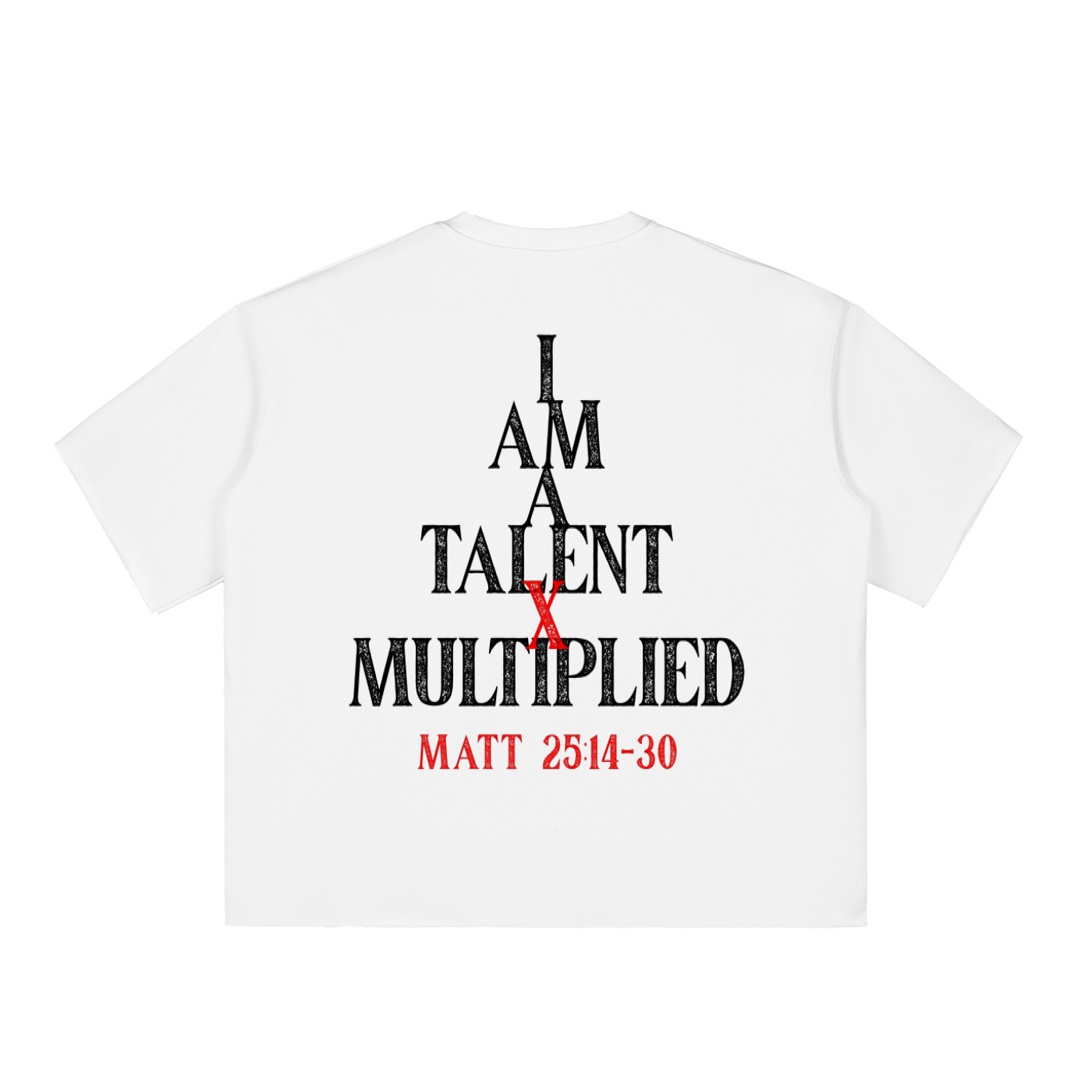 Talent X Multiplied | WHITE | Boxy Half-Sleeve Raw-Edge T-Shirt