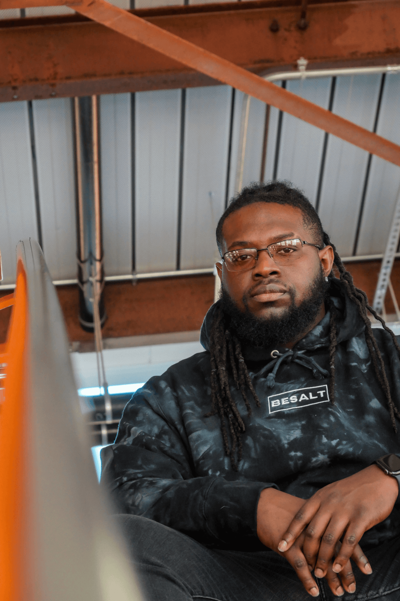 'BESALT' Box Logo Embroidered Hoodie (BLACK)