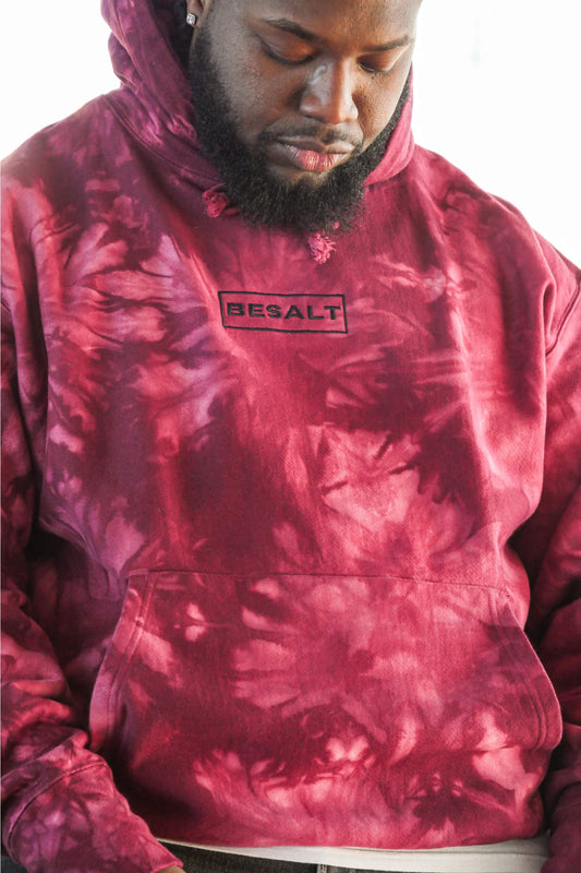 "BESALT" Box Logo Embroidered Hoodie | Cotton-Fleece | Red