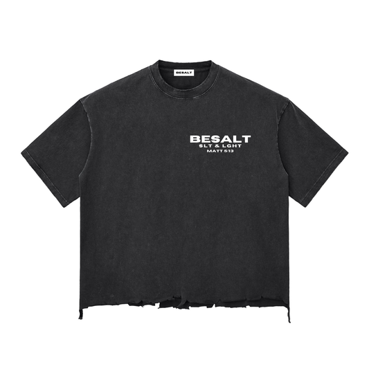 Cross & Crowns | BLACK | Snow Wash Raw-Hem Boxy T-shirt