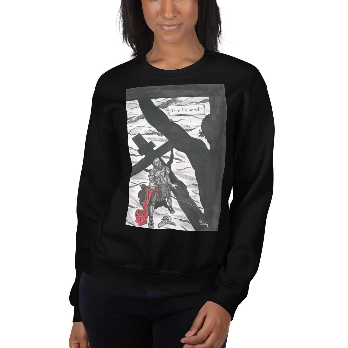 "It Is Finished" Crewneck Sweatshirt | Cotton-Polyester Blend | Black