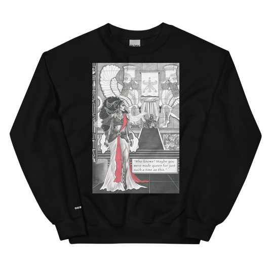 "Queen Esther" Crewneck Sweatshirt | Cotton-Polyester Blend | Black