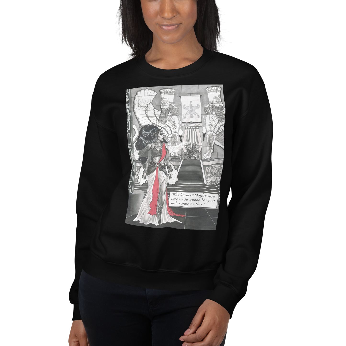 "Queen Esther" Crewneck Sweatshirt | Cotton-Polyester Blend | Black