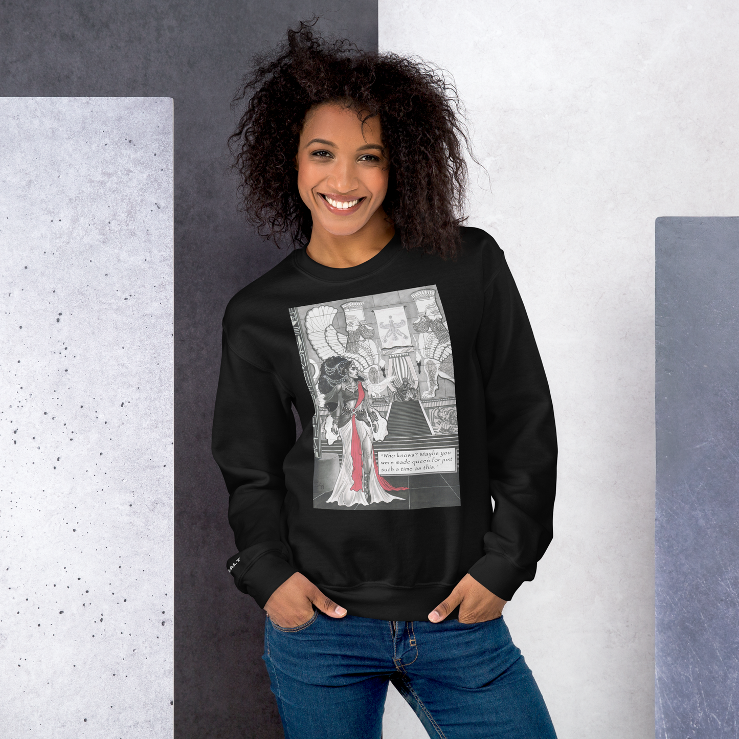 "Queen Esther" Crewneck Sweatshirt | Cotton-Polyester Blend | Black