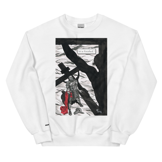 "It Is Finished" Crewneck Sweatshirt | Cotton-Polyester Blend | White