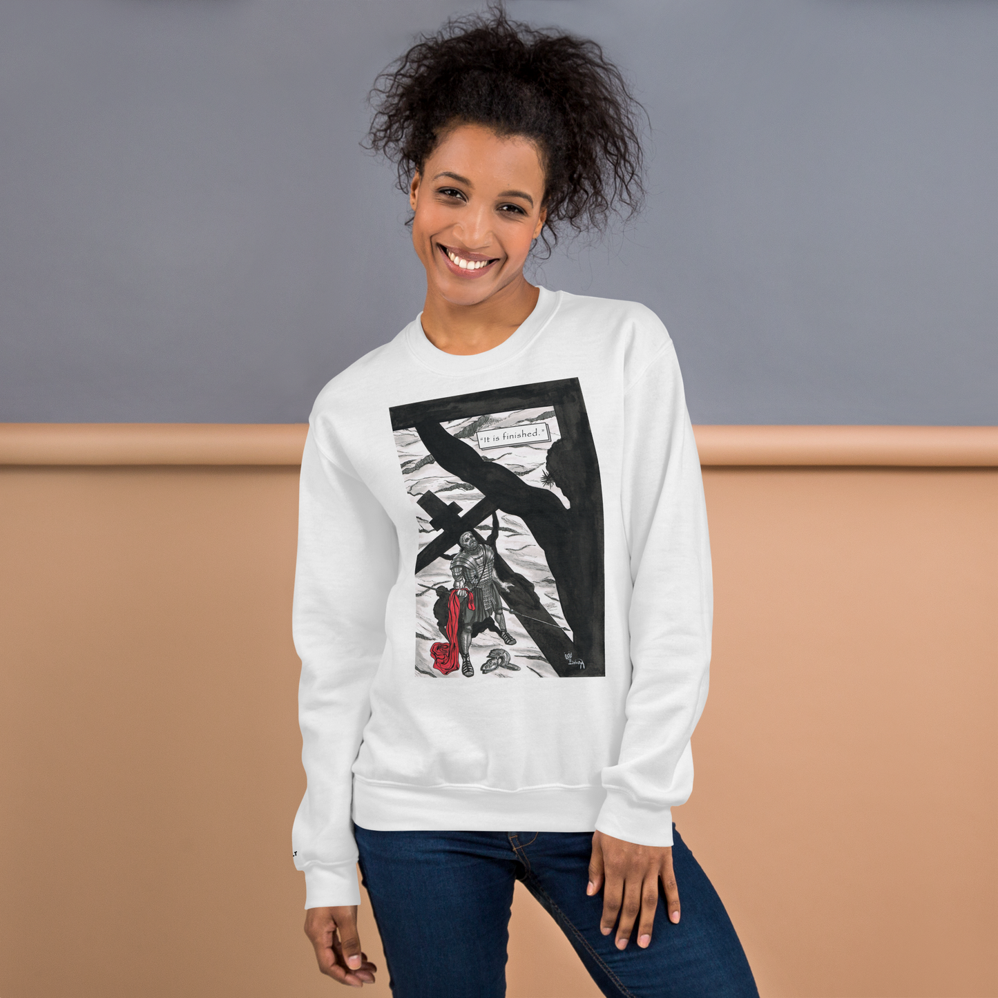 "It Is Finished" Crewneck Sweatshirt | Cotton-Polyester Blend | White