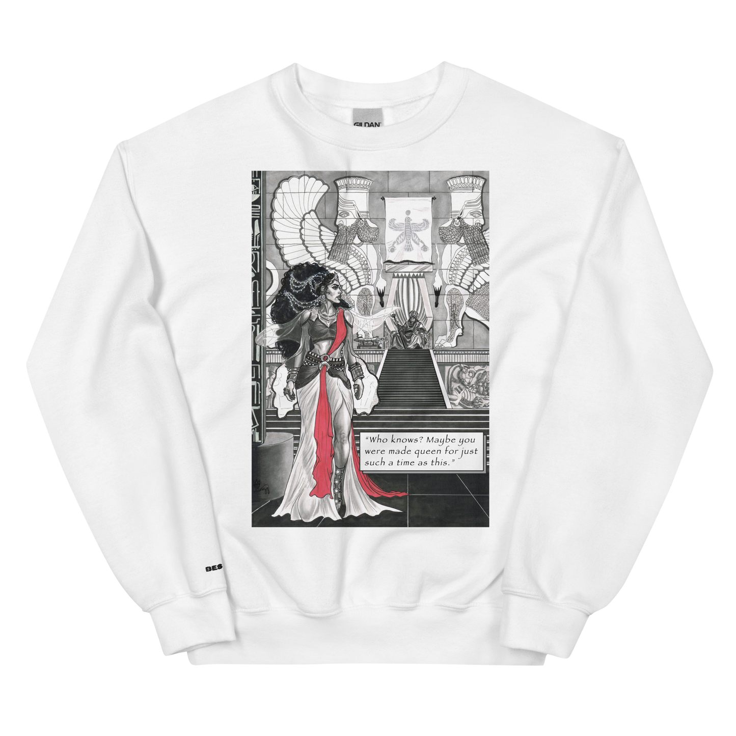 "Queen Esther" Crewneck Sweatshirt | Cotton-Polyester Blend | White