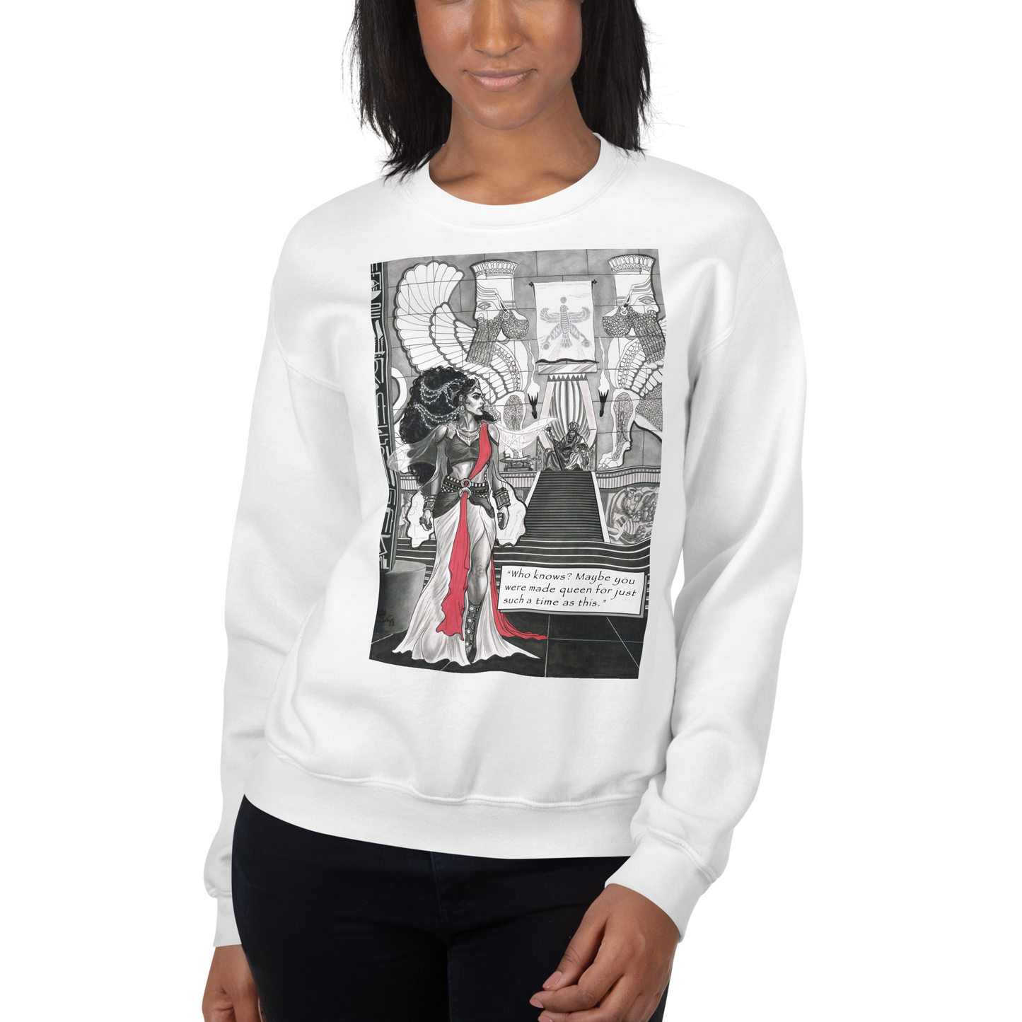 "Queen Esther" Crewneck Sweatshirt | Cotton-Polyester Blend | White