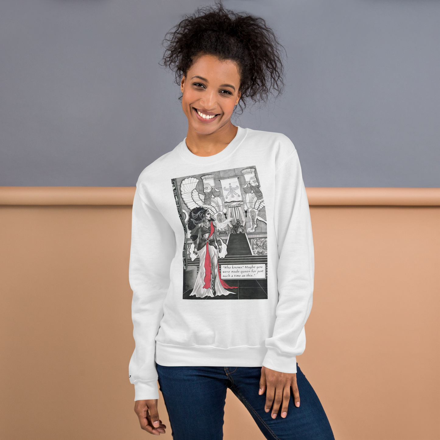 "Queen Esther" Crewneck Sweatshirt | Cotton-Polyester Blend | White